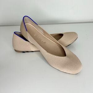 Rothy's Tan Flats with Vibrant Blue Accent